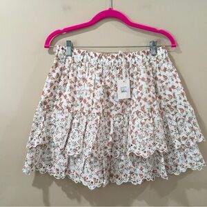 Jennifer Grace skater a line floral embroidered elastic waist white size m